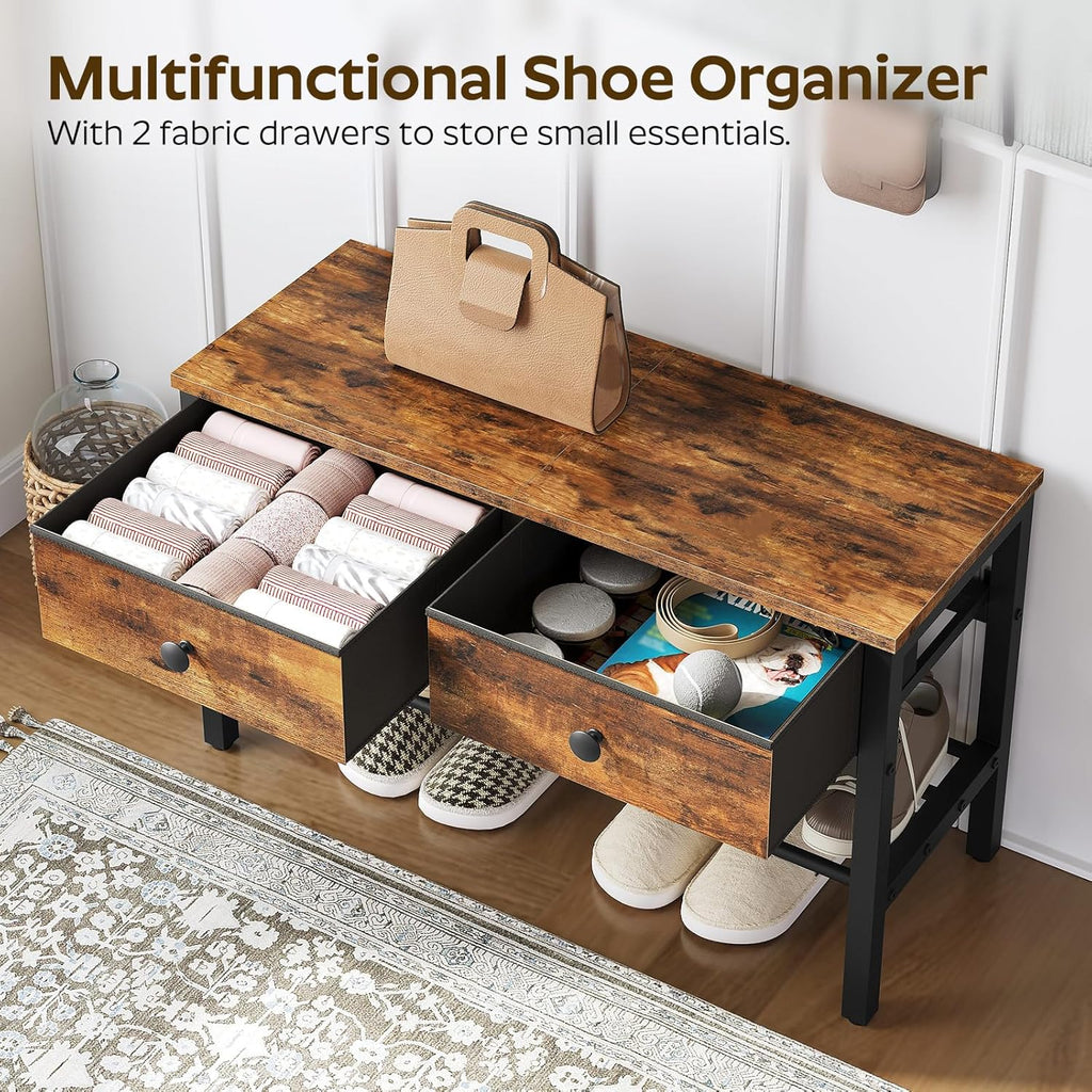 YATINEY Hall Tree with Bench and Shoe Storage, Entryway Bench with Coat Rack, 4-in-1 Coat Rack Shoe Bench, Multifunctional, for Front Door, Hallway, Foyer, Rustic Brown and Black MT05BR