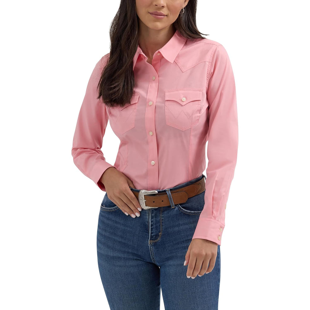 Wrangler Women'S Retro Long Sleeve Cool Blue Solid Western Shirt