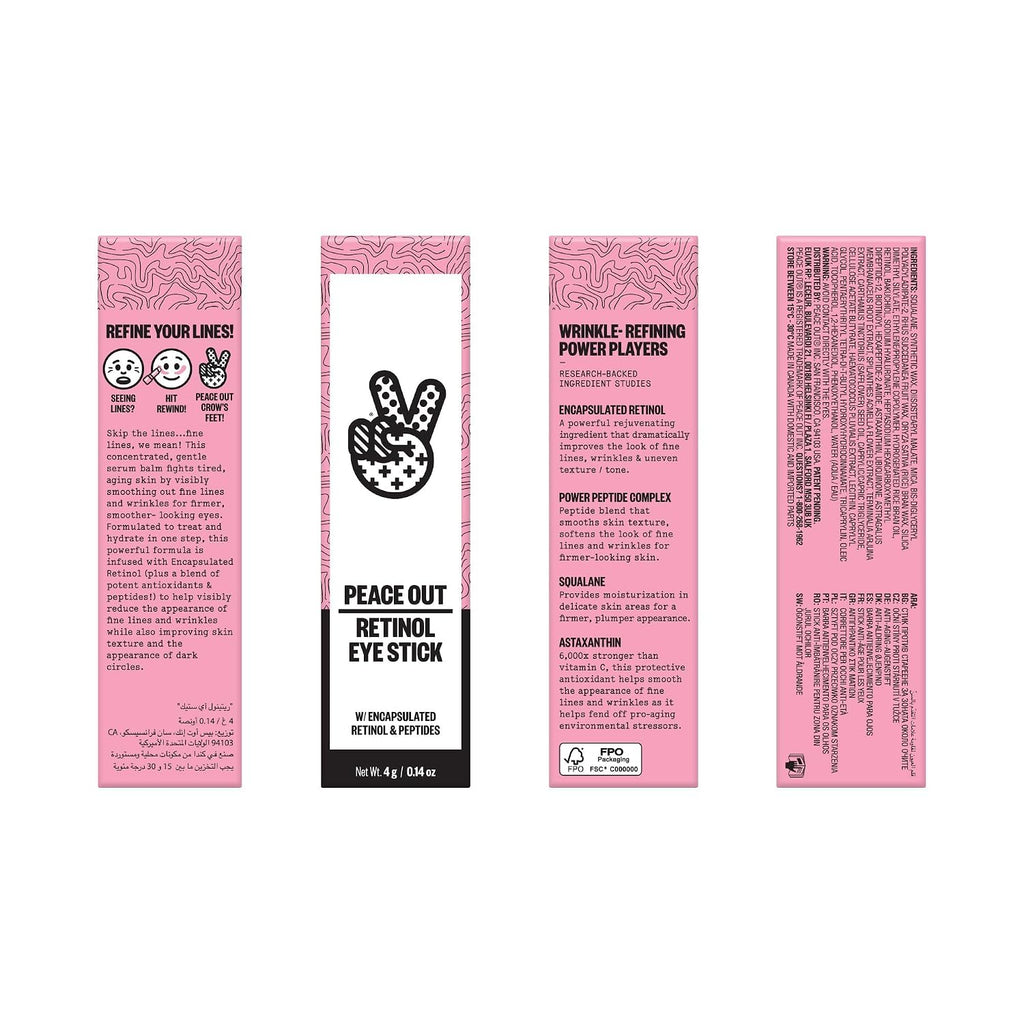Peace Out Retinol Eye Stick, Under Eye Treatment For Hydration, Fine Lines & Wrinkles, With Encapsulated Retinol, Peptides & Squalane For Smoother Looking Under Eyes, 0.14 Oz