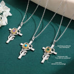 Iefil Mothers Day Gifts for Wife Mom - Sunflower Cross Necklace, 925 Sterling Silver Birthstone Necklace for Women Wife Mom