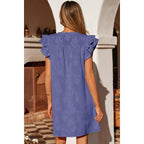 Dokotoo Womens Summer Dresses 2026 Ruffle Short Sleeve Casual V Neck Smocked Floral Burnout Mini Dress Sundress