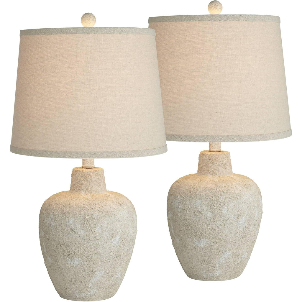 Romeo 23 1/2" High Table Lamps Set Of 2 Distressed Earth Jar Farmhouse | Coastal Beige Rustic Natural Cottage Living Room Bedroom Bedside Nightstand House Office Home Family