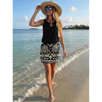 Saukole Womens Summer Causal Loose Sleeveless Crew Neck Drawstring Waist Mini Short Dress With Pockets