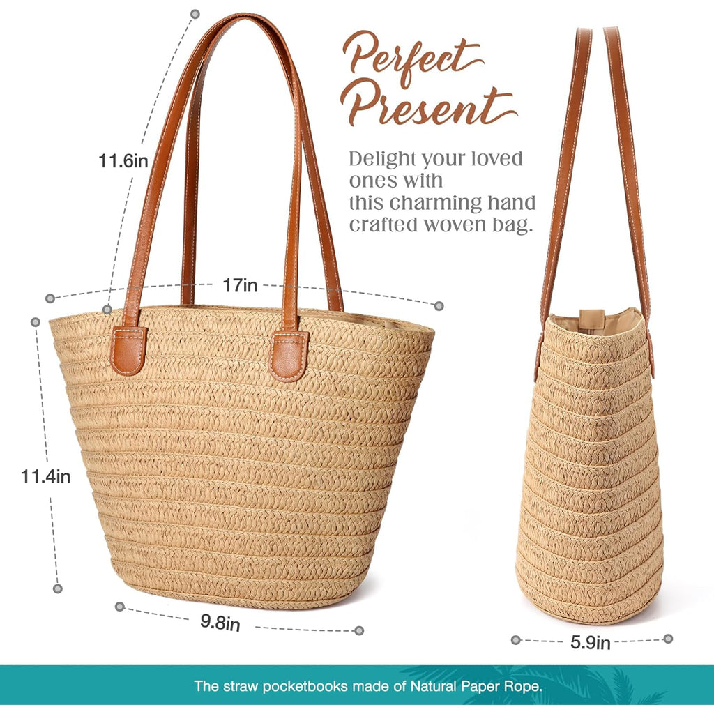 Hommtina Straw Bag Womens Straw Beach Bag Vacation Purse for Summer