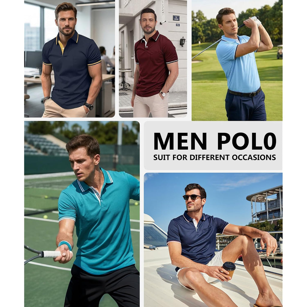 Swisswell 5 Pack Mens Polo Shirts Short Sleeve With Pocket Performance Golf Polos For Men Casual Collared Athletic T-Shirt