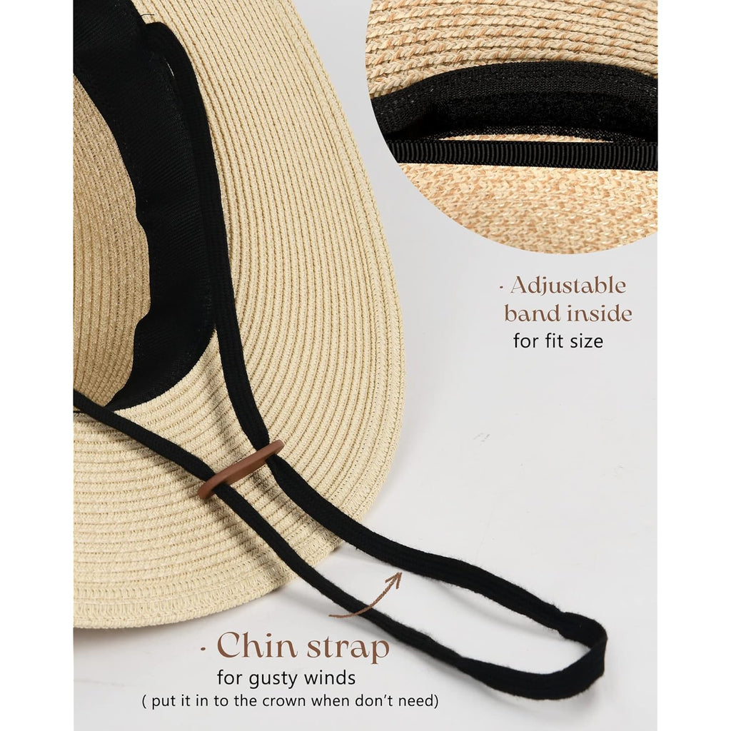 FURTALK Womens Mens Wide Brim Straw Panama Hat Fedora Summer Beach Sun Hats UPF Straw Hat for Women