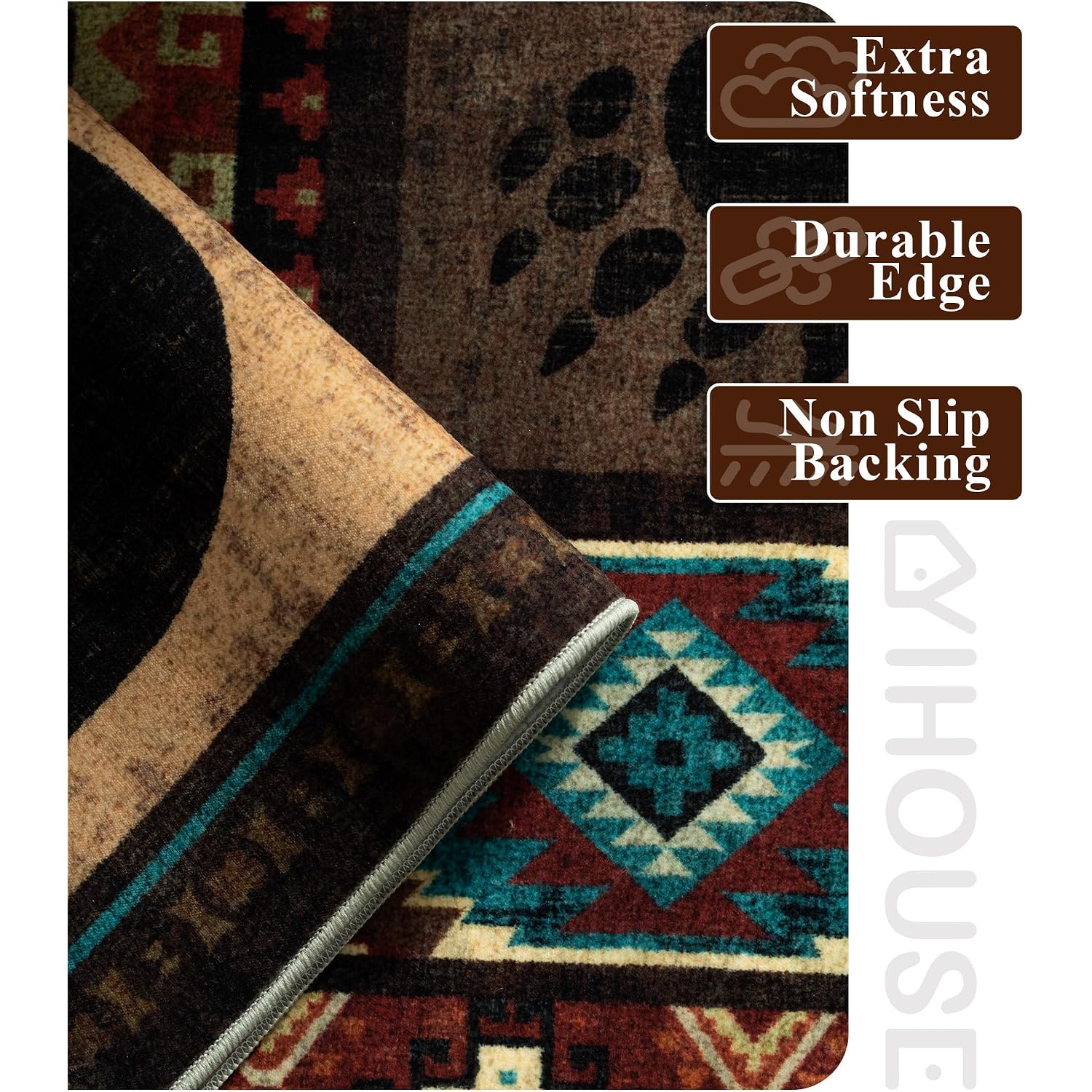 Hallway Runner Rug 2X6 Indoor Door Mat - Bear Rustic Cabin Non-Slip Entryway Rug, Low Pile Tribal Print For Kitchen, Bedroom