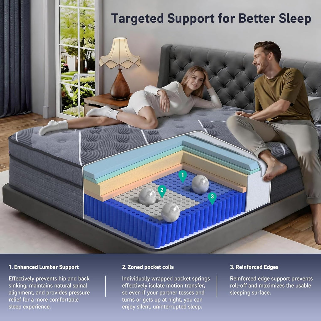 Full Mattress 12 Inch, Luxury Hotel-Level Cooling Hybrid Mattress In A Box