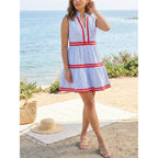 Kuraki Women'S Cute Sleeveless Ric Rac Trim Tiered Striped Dress