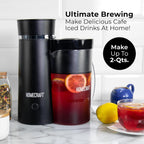 Homecraft Electric Iced Tea Maker For Sweet Tea And Cold Brew Coffee, Double Insulated Pitcher, Black, Small