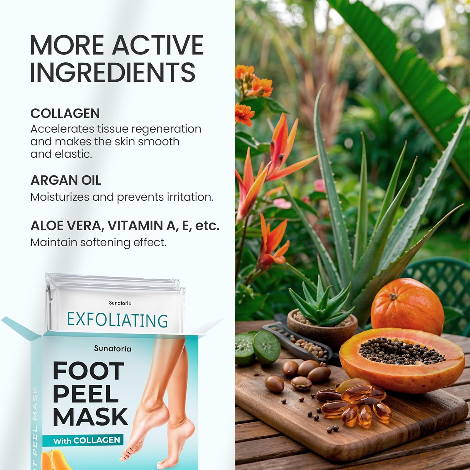 SUNATORIA Foot Peeling Mask (2 Pack) – Exfoliating Foot Mask for Dry Cracked Feet & Calluses – Baby Soft Touch Foot Peel Mask with Aloe Vera – Peeling Socks for Men & Women