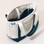 Lands' End Natural Open Top Canvas Tote Natural/Radiant Navy Medium Regular Handle