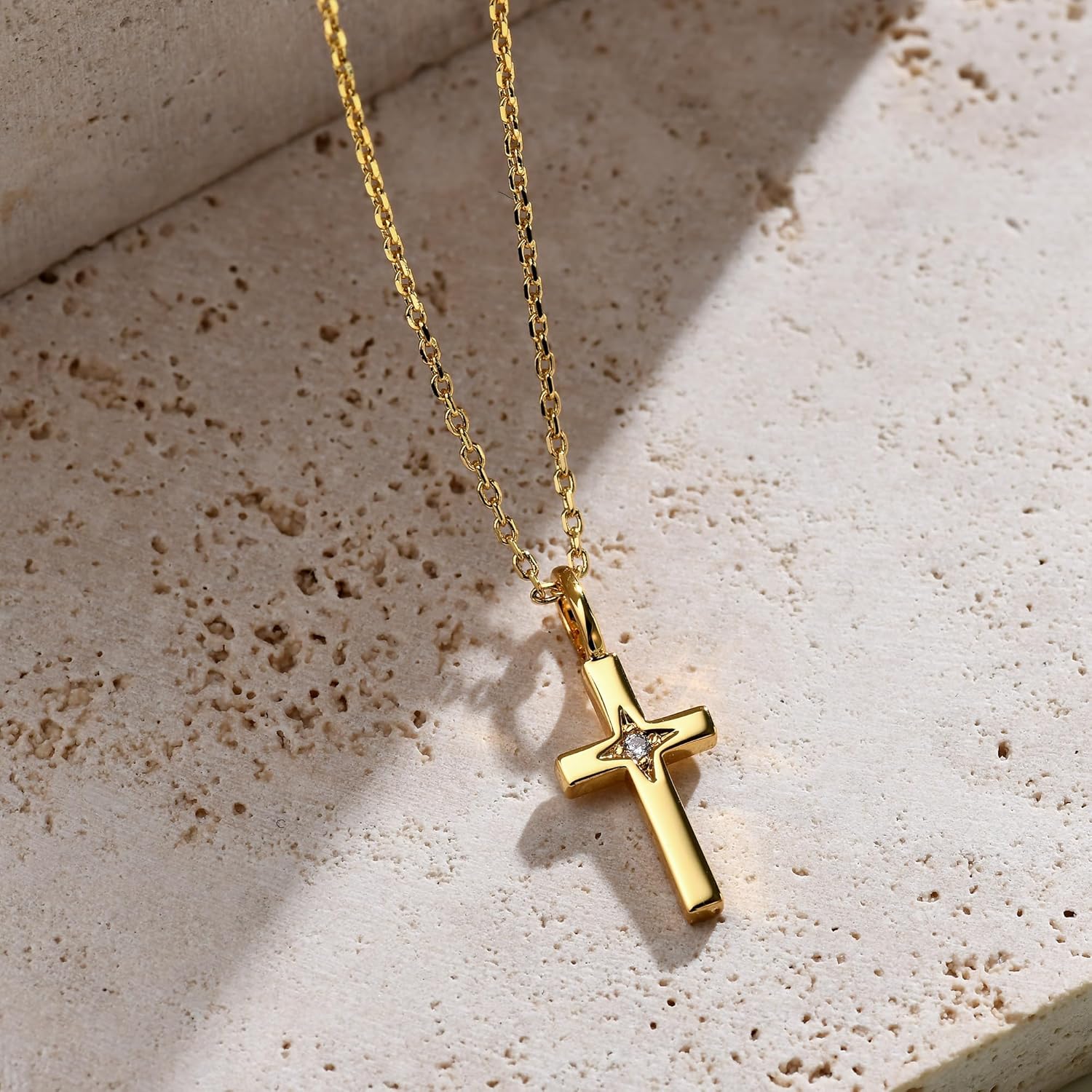 14K Gold Cross Necklace for Women, Dainty Cross Pendant with moissanite,Luxurious Christian Religious Fine Jewelry, Lightweight Dainty 14K Gold Chain Necklace for Women，Versatile for All Occasions