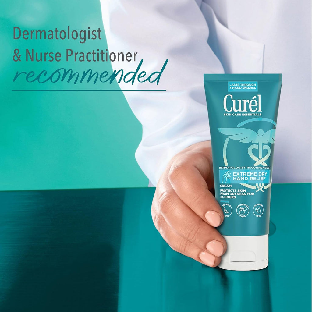 Curel Extreme Dry Hand Relief, Dermatologist Recommended, Long-Lasting Cream For Dry Hands, Paraben Free, Fragrance-Free Hand Lotion, 3 Oz, Pack of 3