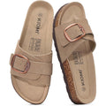 Kidmi Genuine Suede Cork Footbed Sandals For Women Comfortable Summer Slides With Buckle