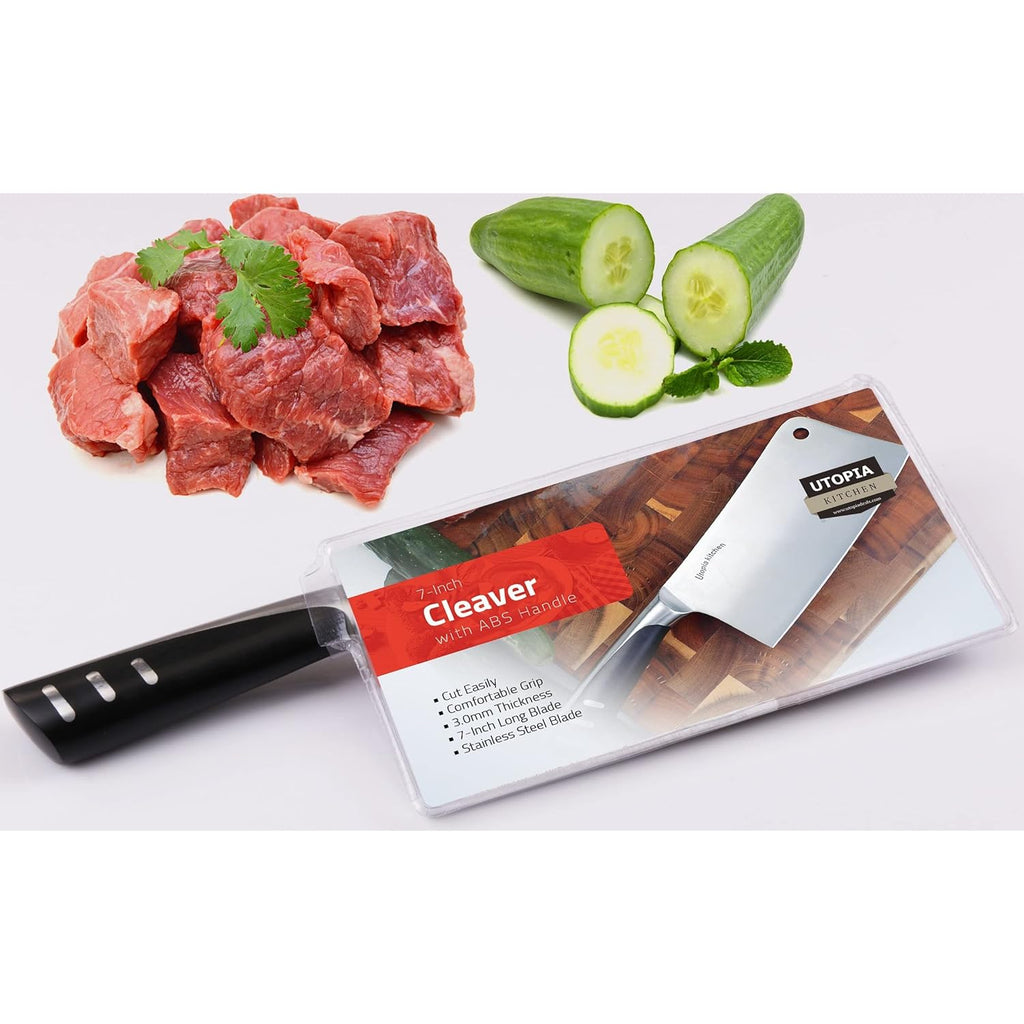Utopia Kitchen 7 inch Cleaver Knife Stainless Steel Chef Butcher Knives for Meat, Vegetable Multipurpose Kitchen Chef Knife Chopping Bone