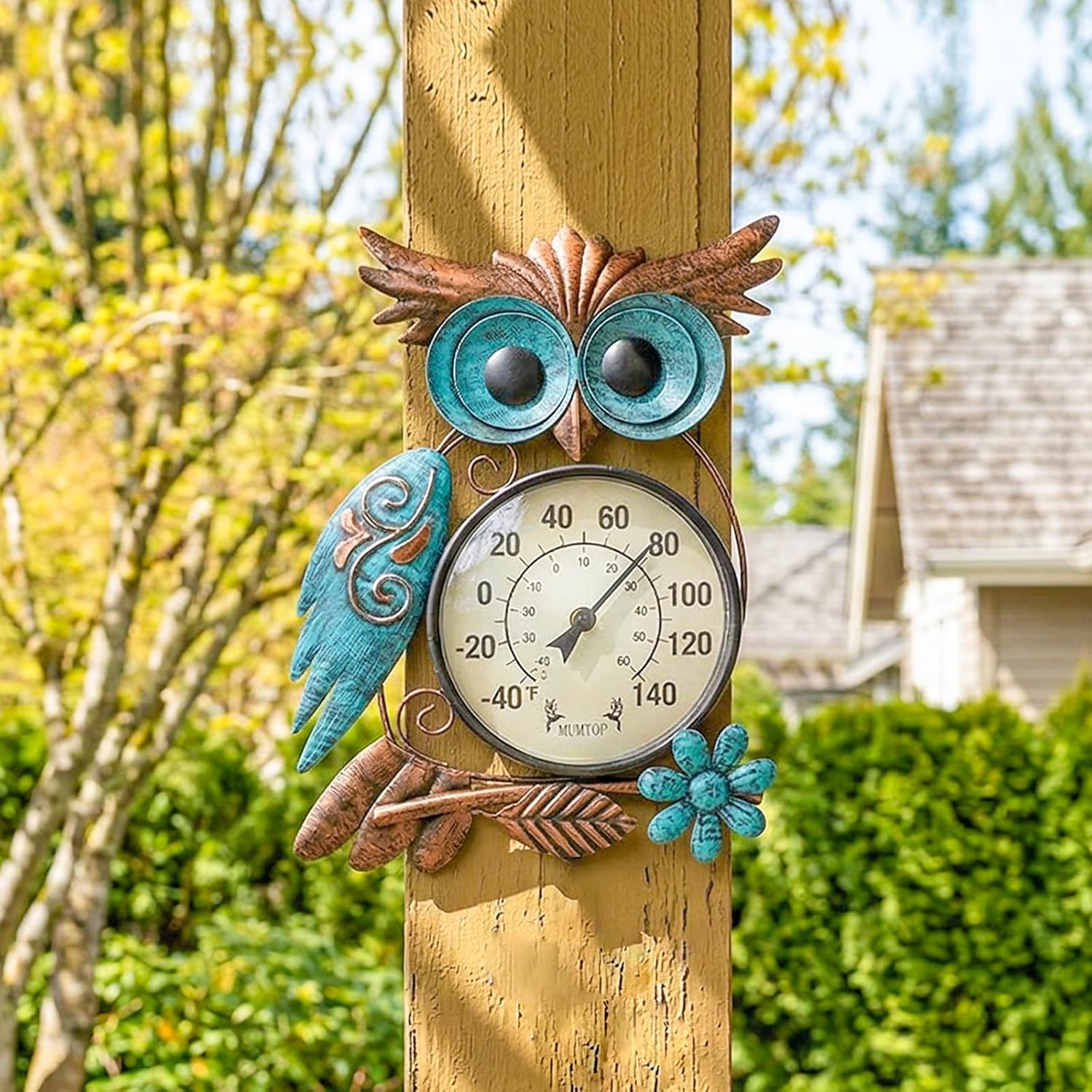 Outdoor Thermometer, Owl Outside Decor For Patio, Yard And Garden | No Battery Needed Garden Stake Wall Art Gifts Idea Waterproof