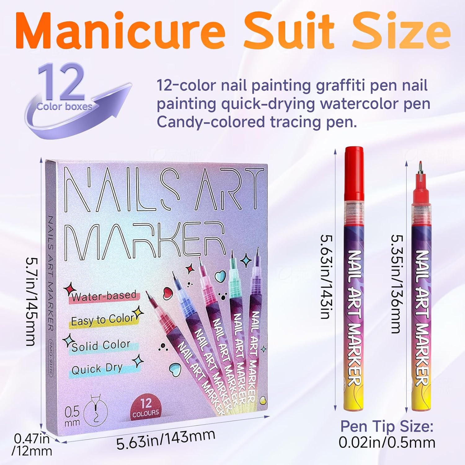 Nail Art Pens for Beginners, 12 Color Quick Dry Fine Tip Markers, Professional Painting & Design Kit with Travel Case