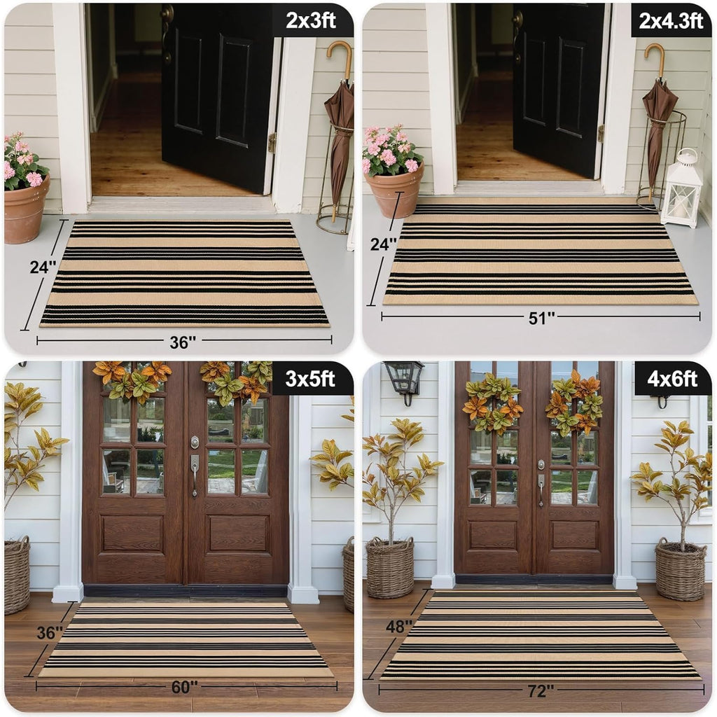 OJIA Front Door Mat 24"x51", Machine Washable Porch Rug Outdoor Door Mat Striped Entryway Rugs Indoor Outdoor Rugs Cotton Woven Entry Rug for Kitchen/Bathroom/Farmhouse/Home Entrance