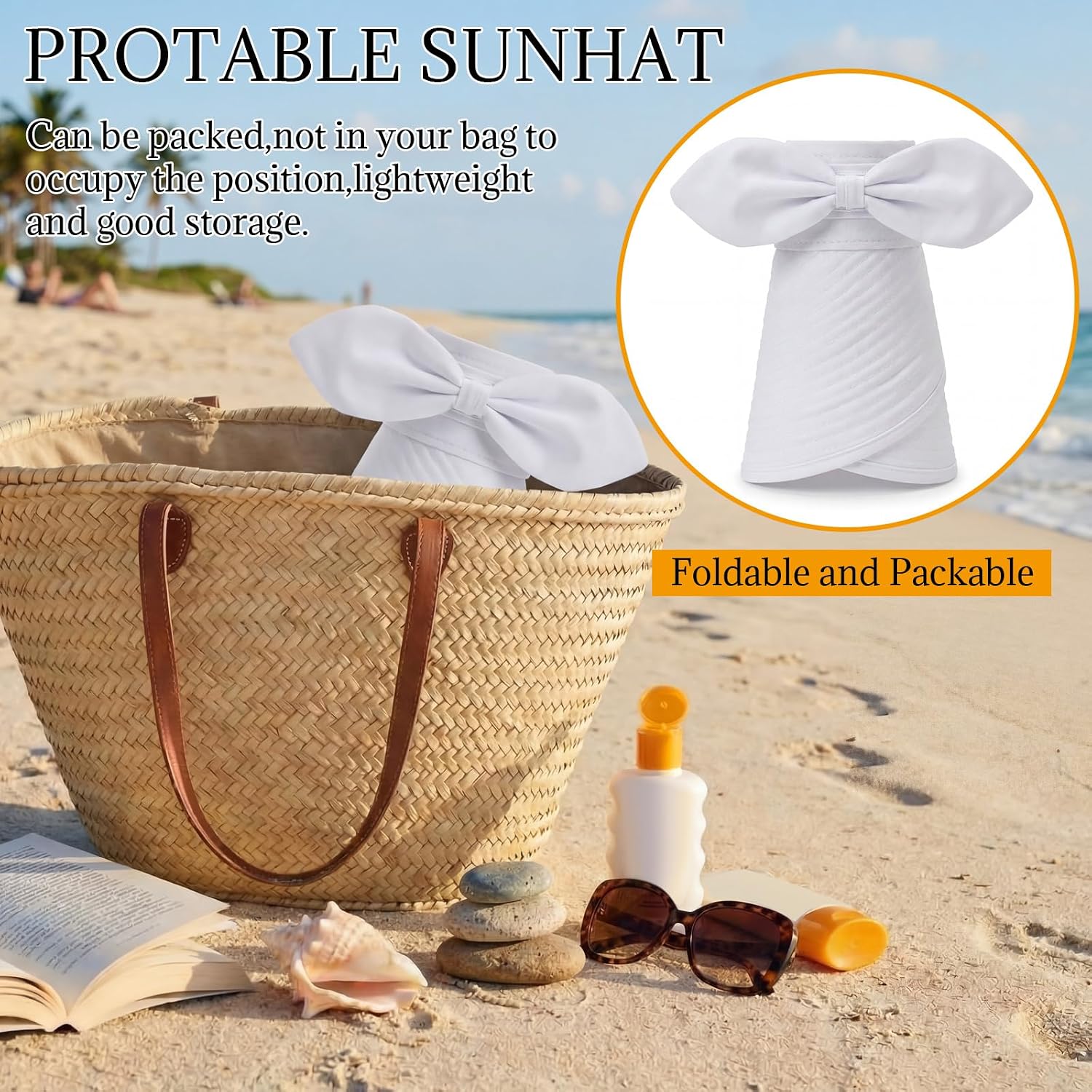 2-in-1 Zip-Off Sun Visor Hat for Women, Lightweight Wide Brim UV Protection Ponytail Hat, Breathable Summer Cap White