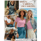 Ficerd 3 Pack Women'S V Neck T Shirts, Summer Casual Short Sleeve Tops Loose Fit Rolled Sleeve Tees Trendy Shirts