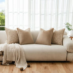 Khaki 4 Pack Throw Pillow Covers - Chenille & Velvet Set With Piping, Farmhouse Textured Design Cushion Cases For Couch Sofa Bed (18X18 Inch, No Insert)