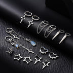 Quelay 8 Pairs Dangle Hoop Earrings for Men Women Punk Y2k Goth Gothic Tassel Chain Drop Star Moon Stud Huggie Earrings Gift