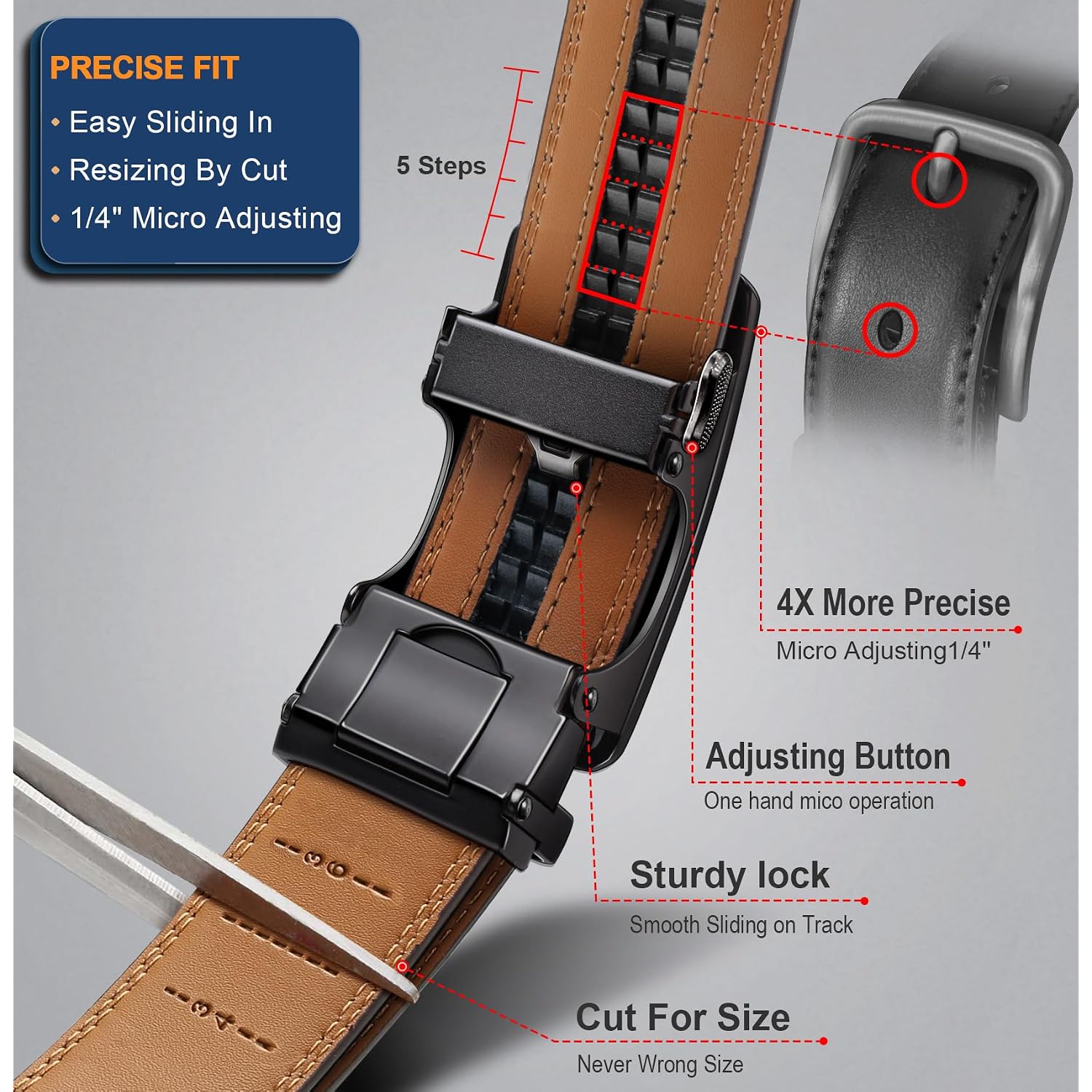 Bulliant Men'S Belt,Slide Ratchet Belt Adjsutable For Men Suit Casual Jeans Gift Boxed,Trim To Fit