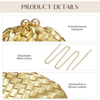 Gold Clutch Purses For Women, Woven Evening Handbags, Formal Dumpling Bag