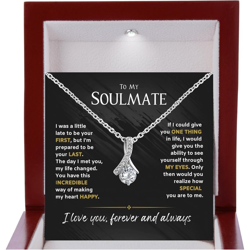 To My Soulmate Necklace For Women, Soul Mate Jewelry, for Girlfriend, Future Wife, To My Wife from Husband Necklaces For Women Pendant With Sentimental Message Card in Elegant Box