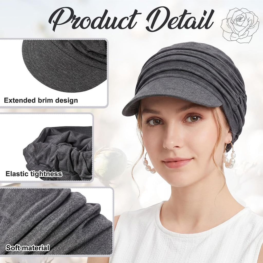 6 Pcs Chemo Cancer Hat for Women Breathable Bamboo Newsboy Baseball Cap Soft Headwear for Cancer Patient Hair Loss Black,dark Grey