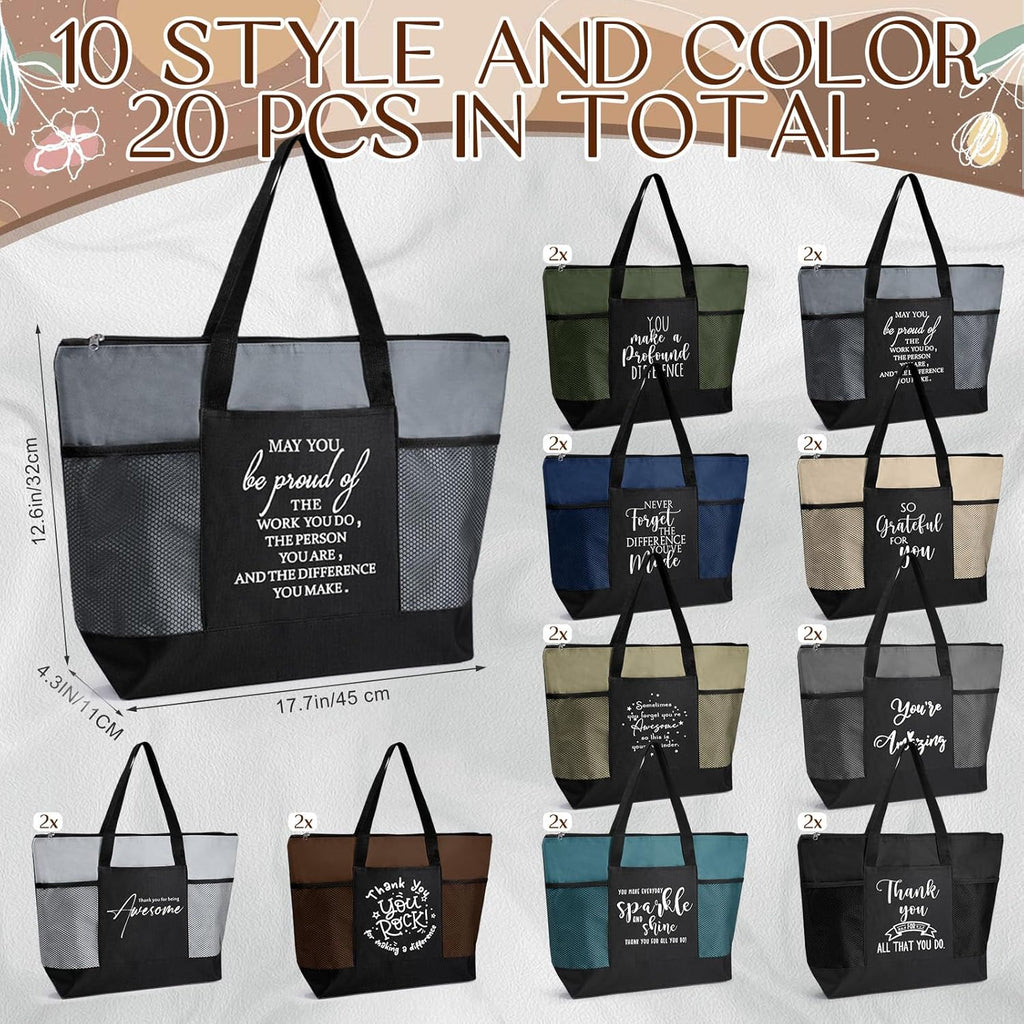 Talltalk 20 Pcs Employee Appreciation Gifts Thank You Tote Bag Bulk for Mother's Day Women Teacher Nurses Gifts (Neutral)