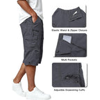 Eklentson Men'S Cargo Shorts Casual Twill Elastic 3/4 Capri Pants Below Knee Long Shorts With 7 Pockets