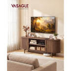 Vasagle Tv Stand For 65-Inch Tvs, Mid Century Entertainment Center With Storage, Fluted Sliding Doors, Media Console Table For Living Room, Bedroom, Chestnut Walnut Ultv633K101