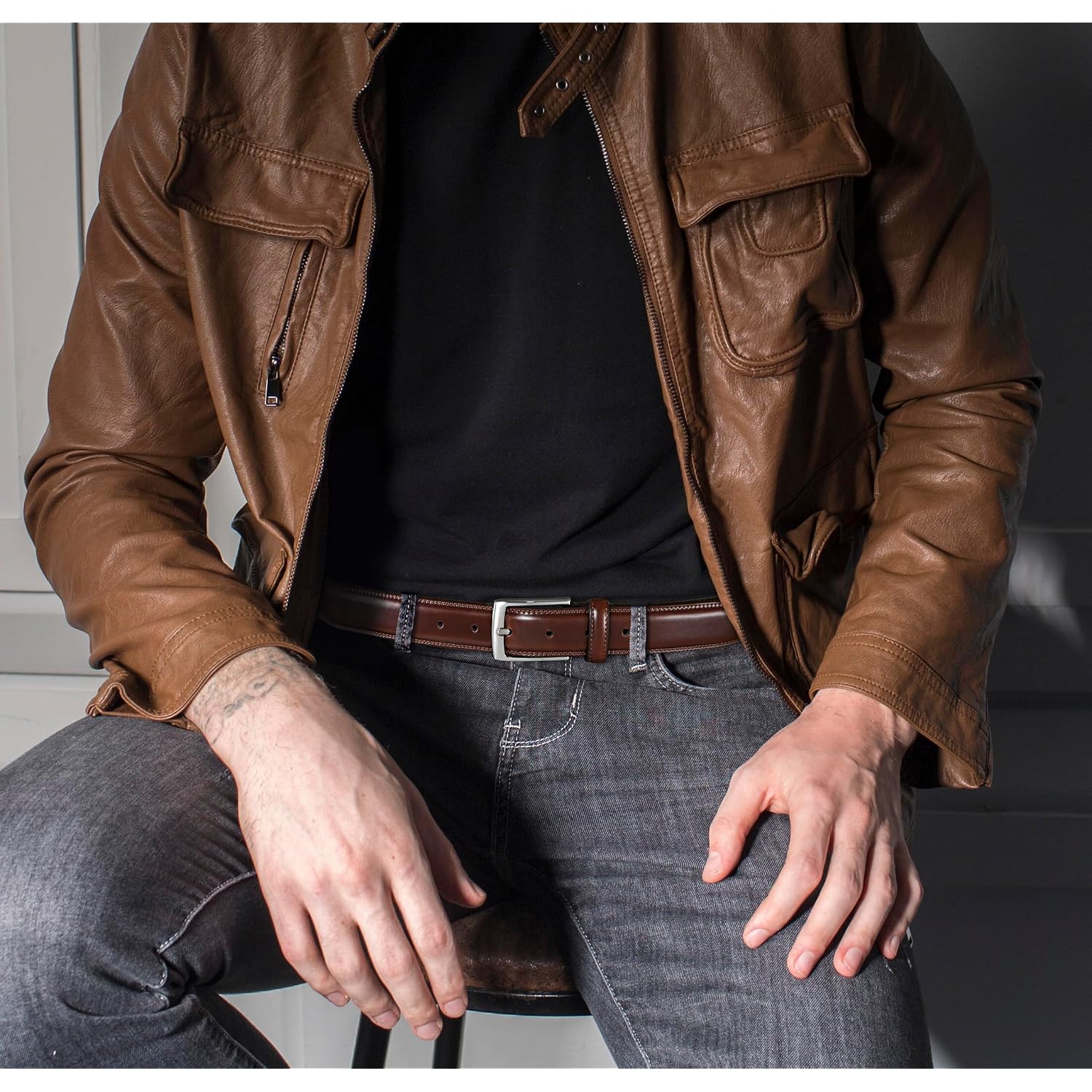 Men'S Leather Dress Belt 2Pack, Handmade, Genuine Leather, Fashion & Classic Designs For Work Business And Casual