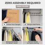 Pants Hangers Space Saving - 2 Pack - Non-Slip Multi-Layer Space Saving Hangers - Multifunctional Clothing Rack For Closet Storage - Ideal For Jeans, Trousers, Skirts, Scarves & Slacks (Black)