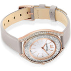 Swarovski Crystalline Aura Watch, Taupe Leather Strap, Rose-Gold Tone Finish, Clear Crystals, Swiss Made, Part Of The Crystalline Watch Collection