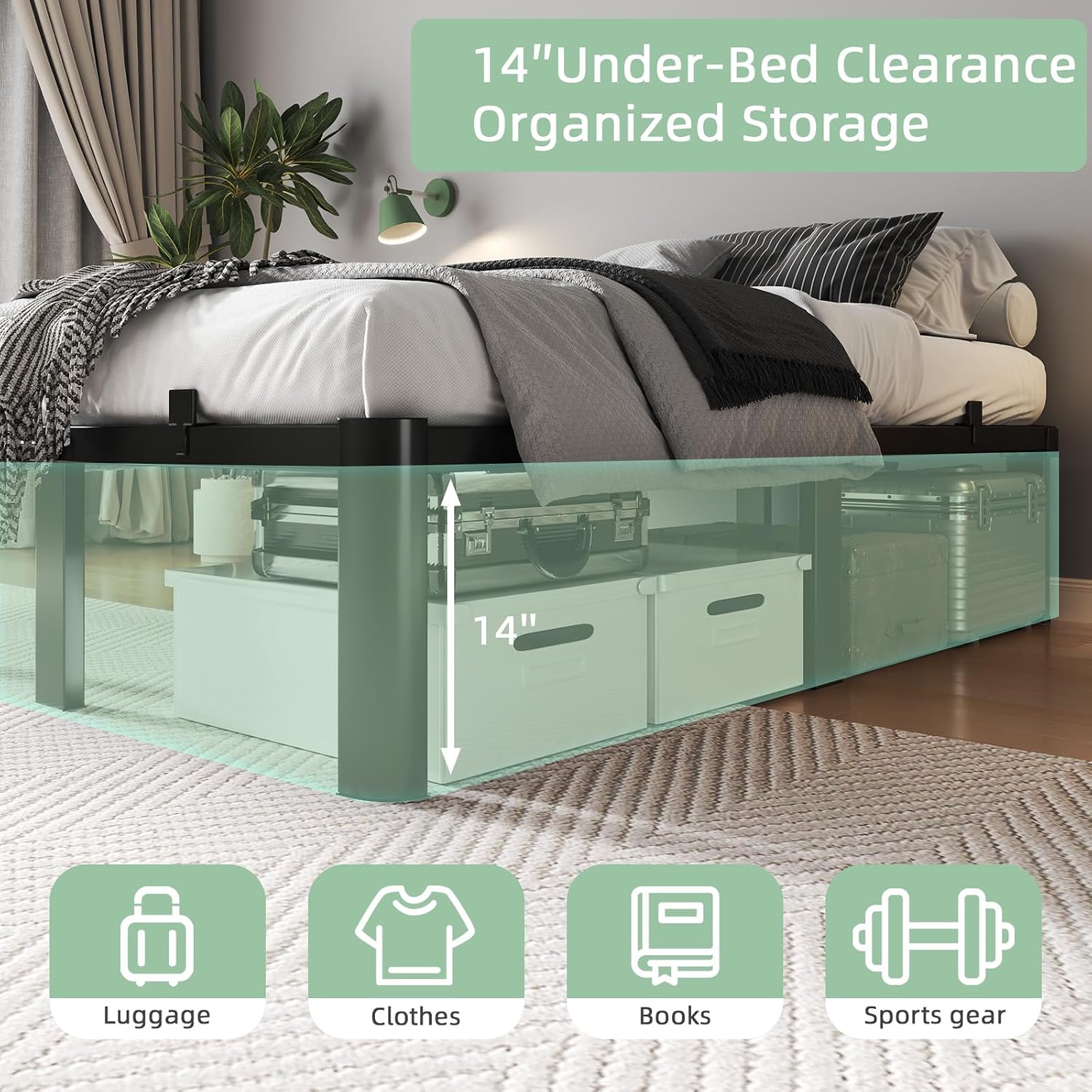 Queen Bed Frame, 14 Inch Heavy Duty Steel Platform, Noise-Free