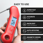 Thermomaven Professional Meat Thermometer Digital, Ultra-Fast 0.5 Sec Instant Read, Nist Certified ±0.5°F Accuracy, Ip67 Waterproof, Auto-Rotating Backlit Display, Lift-To-Wake, For Bbq/Cooking/Candy
