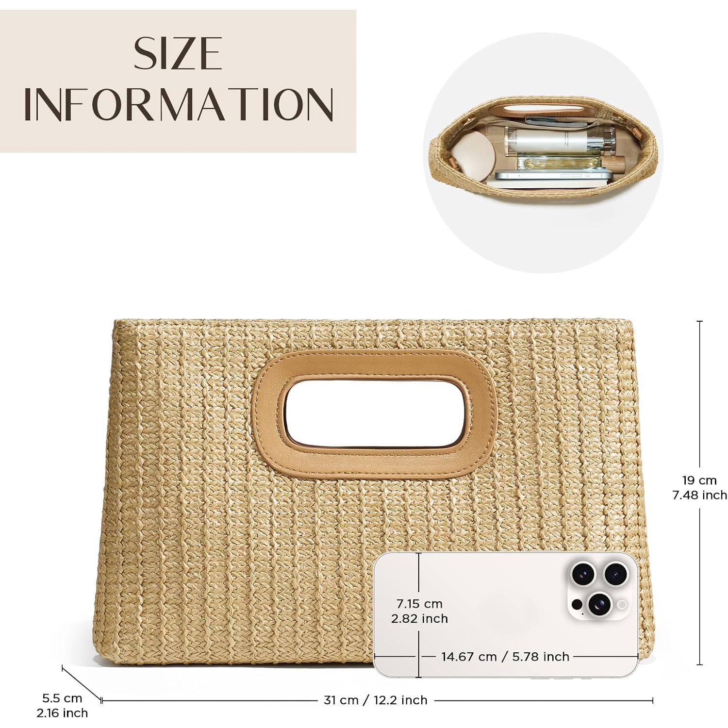 CHUNLI Chic Straw Clutch Purses for Women with Top Handle Summer Bag, Ideal Vacation Handbags and Woven Boho Beach Bags