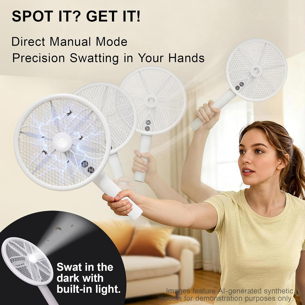 Rotating Head Electric Fly Swatter For Indoors With 16–40" Telescopic Handle, 4000V 2-In-1 Uv Usb Rechargeable Bug Zapper Indoor Outdoor, Fly Mosquito Zapper Killer Catcher Trap For Ceilings And Walls