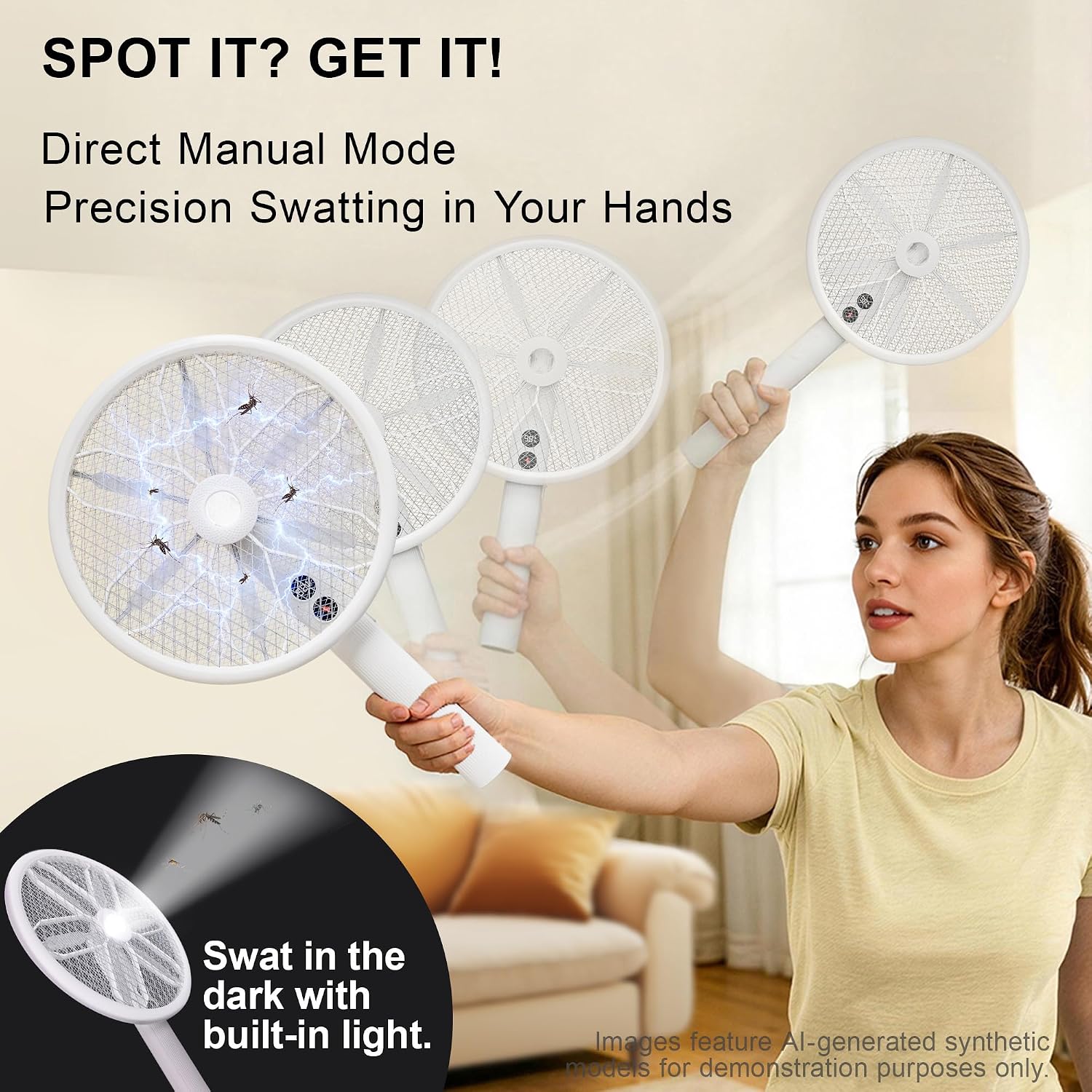 Rotating Head Electric Fly Swatter For Indoors With 16–40" Telescopic Handle, 4000V 2-In-1 Uv Usb Rechargeable Bug Zapper Indoor Outdoor, Fly Mosquito Zapper Killer Catcher Trap For Ceilings And Walls