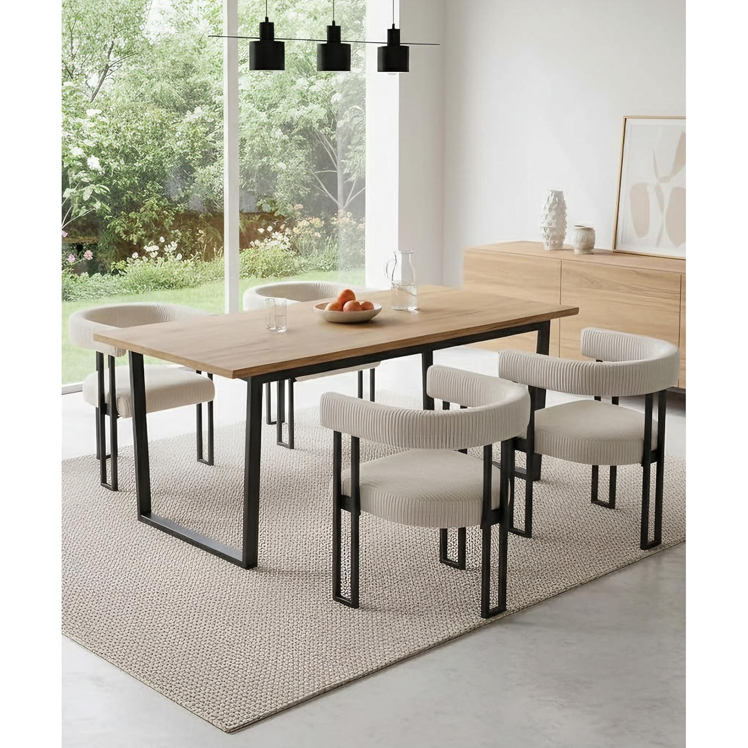 Virrmo Boucle Dining Chair Set Of 4 Corduroy Upholstered Dining Room Chairs Kitchen Chairs With Metal Legs Mid Century Modern Chair For Dining Room, Kitchen (Cream, 4)