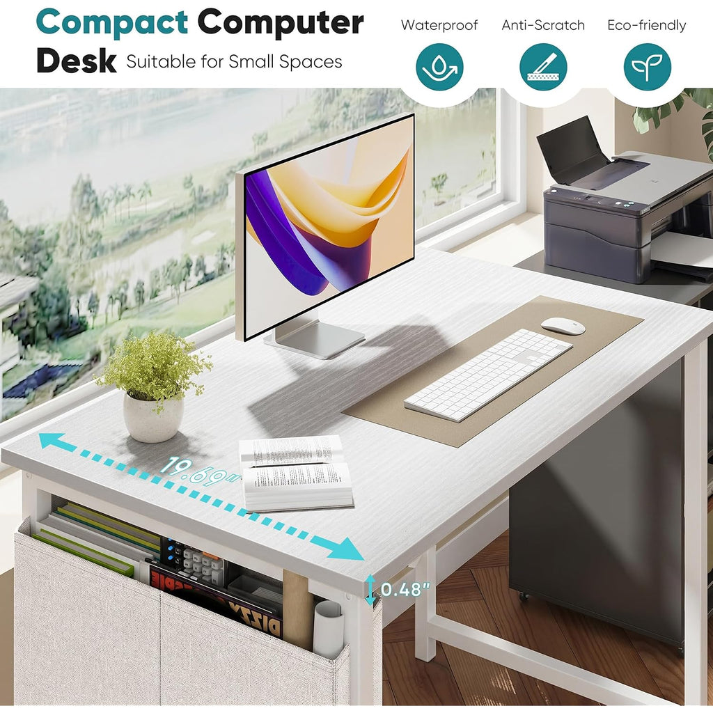 Olixis Small Computer Desk, 31 Inch Gaming Desks For Home Office | Writing Study Craft Work Table, Computer Workstation For Bedroom Small Spaces With Storage Bag, All White