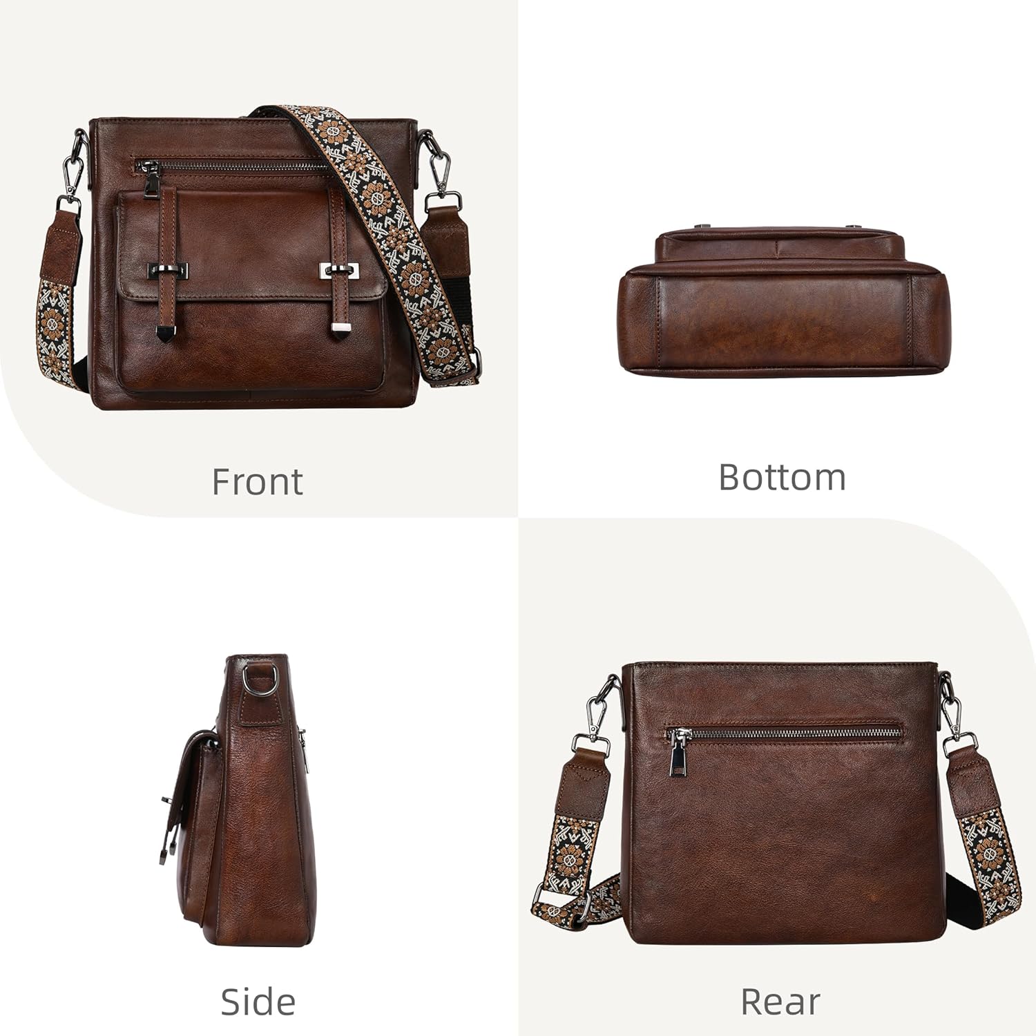Iswee Soft Leather Crossbody Bags for Women Shoulder Handbags Multi Pocket Travel Purse with Adjustable Strap Medium Size