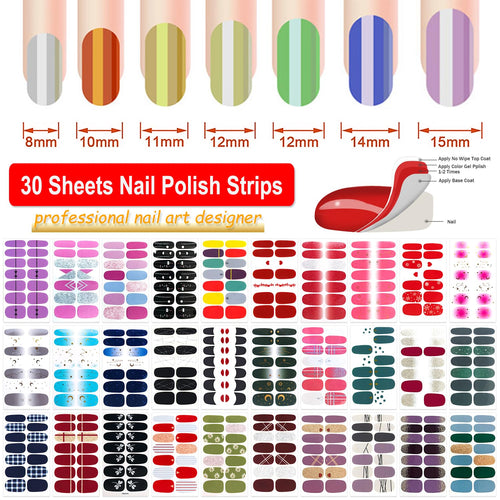 420 Pieces 30 Sheets Glitter Nail Wraps with Nail File Nail Polish Strips Self Adhesive Nail Polish Stickers Nail Strips for Women Girl Salon Nail Art Accessories