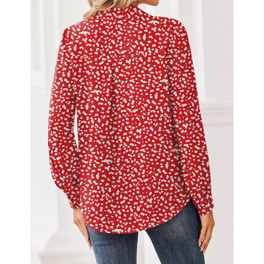 Zeagoo Women Blouses Chiffon Long Sleeve Button Down Shirts Business Causal Dressy Work Top V Neck Summer Spring Clothes