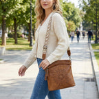 RAINSMORE Women's Medium Leather Crossbody Bag - Lightweight Casual Purse for Weekend Shopping, Everyday Outings, Travel