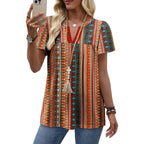 Ofeefan Womens Summer Tops Boho Short Sleeve Shirts V Neck Fashion Lace Blouses Dressy Casual Flowy Holiday Outfits