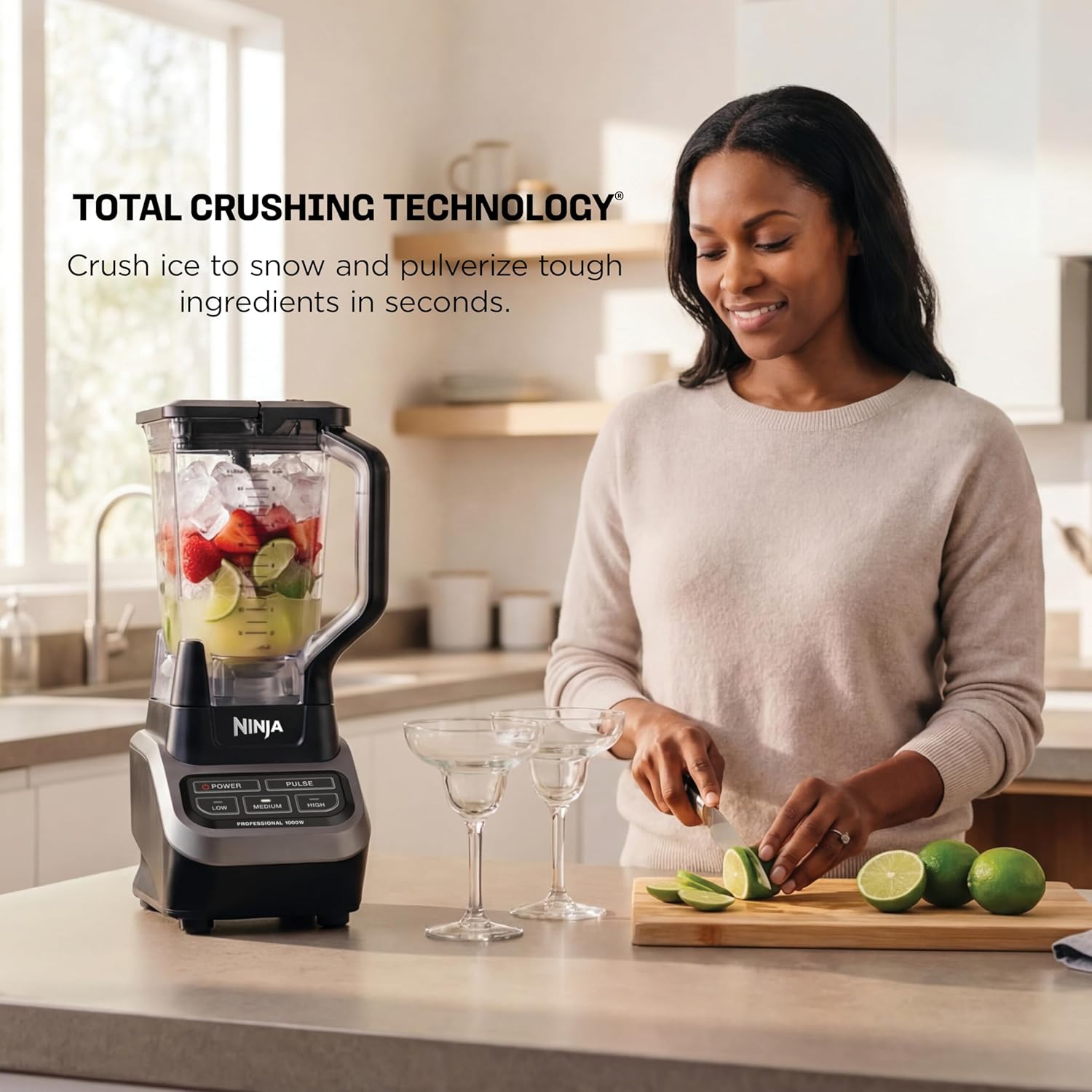 Ninja Professional Blender | Smoothie Blending, Drink Mixer, Grinder, Ice Crusher, Frozen Fruit Blending | 1000W Power, Total Crushing Technology, XL 72-oz. Pitcher | Black & Grey | BL610